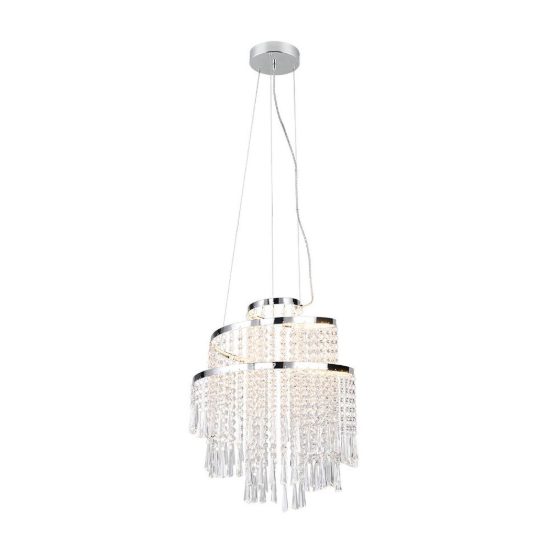 Lampadario a sospensione per soggiorno led 30w cct 2700k 6500k con telecomando cromo pendenti scintillanti