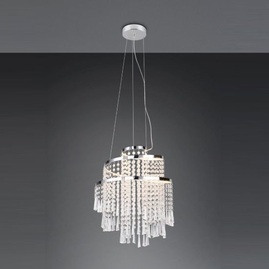 Lampadario a sospensione per soggiorno led 30w cct 2700k 6500k con telecomando cromo pendenti scintillanti