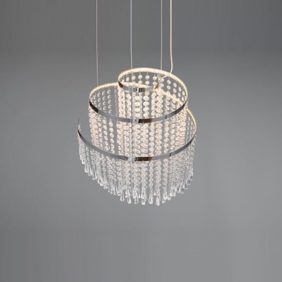 Lampadario a sospensione per soggiorno led 30w cct 2700k 6500k con telecomando cromo pendenti scintillanti