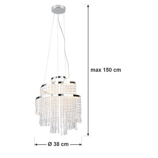 Lampadario a sospensione per soggiorno led 30w cct 2700k 6500k con telecomando cromo pendenti scintillanti