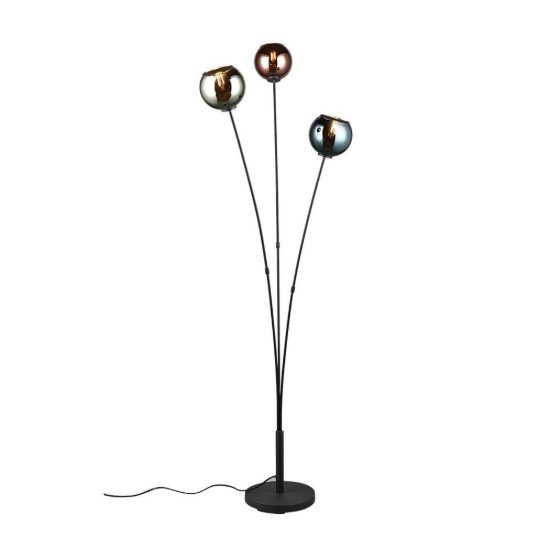 Piantana 3 luci per soggiorno moderna nera con vetri multicolore effetto specchio