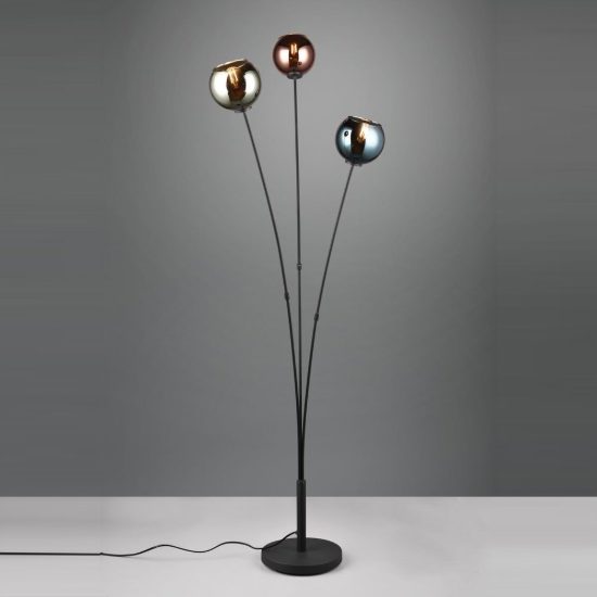 Piantana 3 luci per soggiorno moderna nera con vetri multicolore effetto specchio