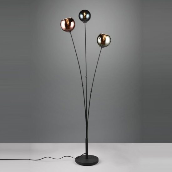 Piantana 3 luci per soggiorno moderna nera con vetri multicolore effetto specchio