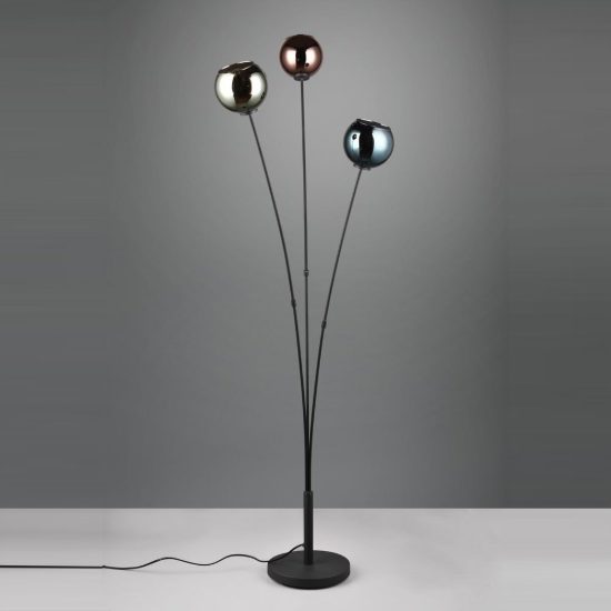 Piantana 3 luci per soggiorno moderna nera con vetri multicolore effetto specchio