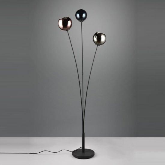 Piantana 3 luci per soggiorno moderna nera con vetri multicolore effetto specchio