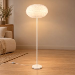 Piantana per soggiorno moderna in peluche sintetico bianco