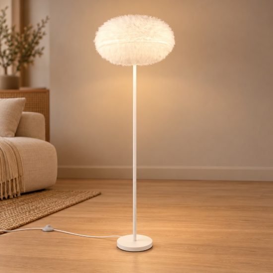 Piantana per soggiorno moderna in peluche sintetico bianco