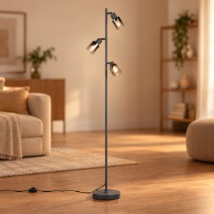 Lampada da terra 3 luci per soggiorno moderna antracite con vetri fume