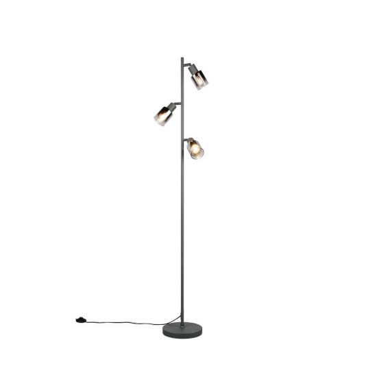 Lampada da terra 3 luci per soggiorno moderna antracite con vetri fume
