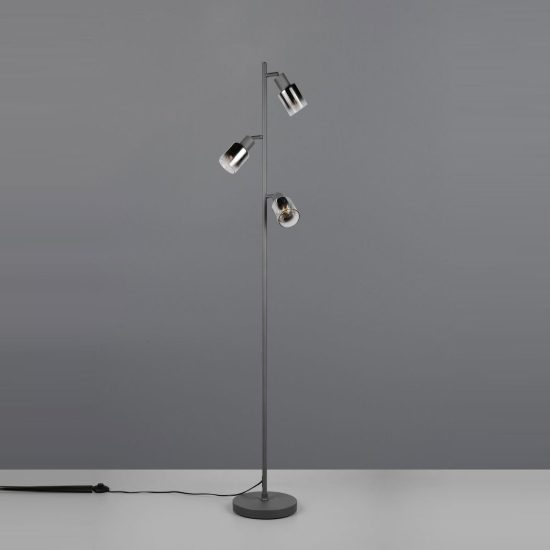 Lampada da terra 3 luci per soggiorno moderna antracite con vetri fume