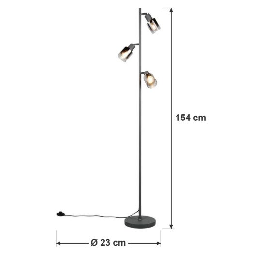 Lampada da terra 3 luci per soggiorno moderna antracite con vetri fume