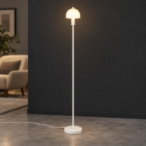 Piantana per soggiorno moderna bianca a forma di fungo con vetro bianco