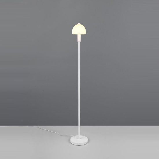 Piantana per soggiorno moderna bianca a forma di fungo con vetro bianco