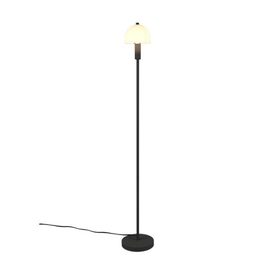 Lampada da terra per soggiorno moderna nera a forma di fungo con vetro bianco