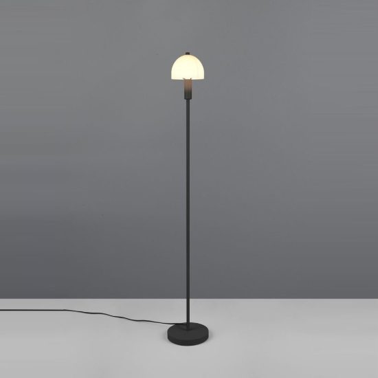 Lampada da terra per soggiorno moderna nera a forma di fungo con vetro bianco