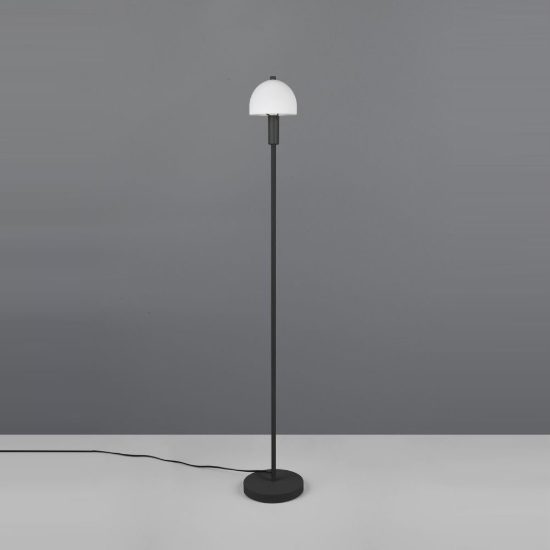 Lampada da terra per soggiorno moderna nera a forma di fungo con vetro bianco