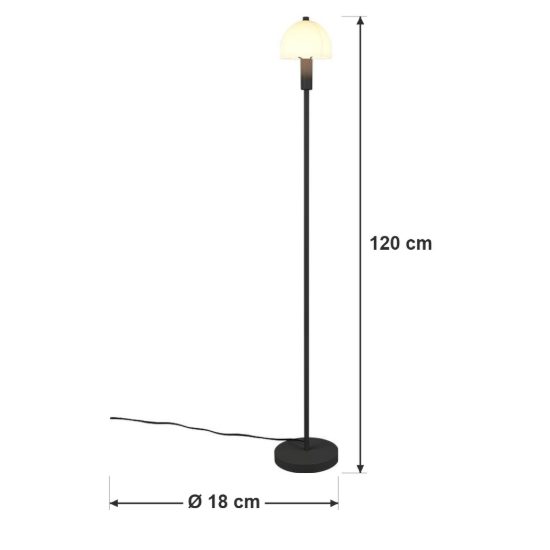 Lampada da terra per soggiorno moderna nera a forma di fungo con vetro bianco