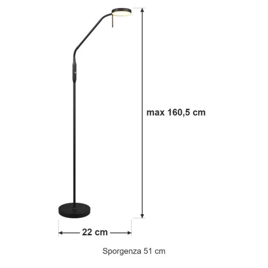 Lampada da terra ricaricabile led 3w 2700k 4000k 6000k touch per soggiorno orientabile nera