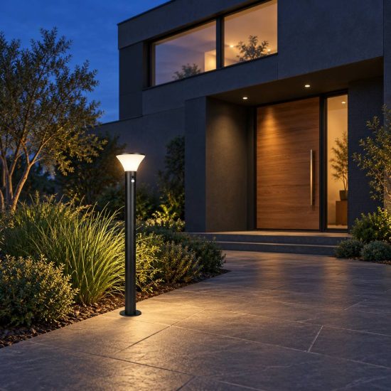 Lampione da giardino solare led 3,5w 4000k con sensore di movimento ip44 a forma di fungo nero