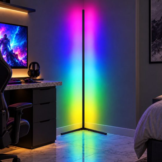 Piantana per cameretta ad angolo gaming led 10w rgb con telecomando controllo del suono nera