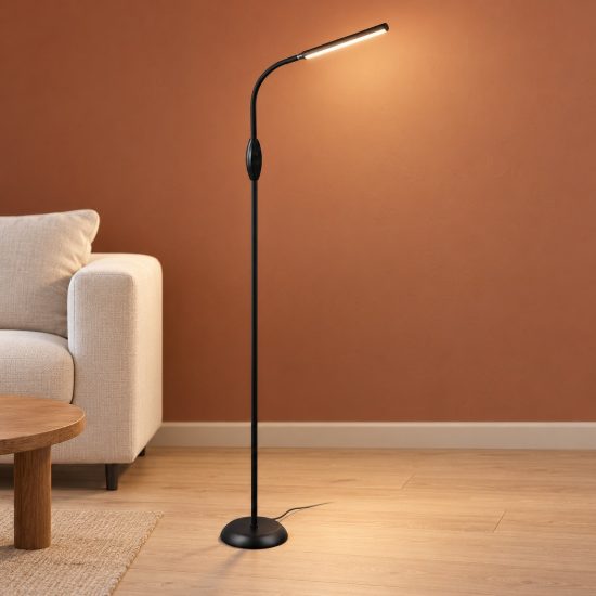 Lampada da terra per soggiorno led 5w cct 3000k 4000k 5000k touch da lettura con collo flessibile nera