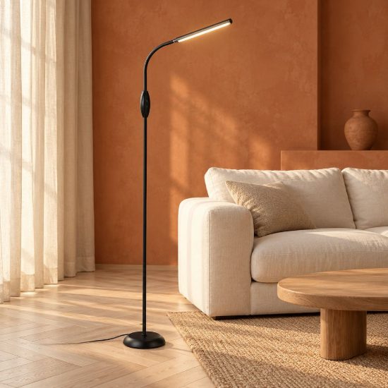 Lampada da terra per soggiorno led 5w cct 3000k 4000k 5000k touch da lettura con collo flessibile nera