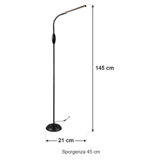 Lampada da terra per soggiorno led 5w cct 3000k 4000k 5000k touch da lettura con collo flessibile nera