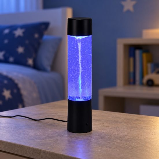 Abat-jour led 0,9w rgb per comodino design a colonna d'acqua con effetto tornado nero