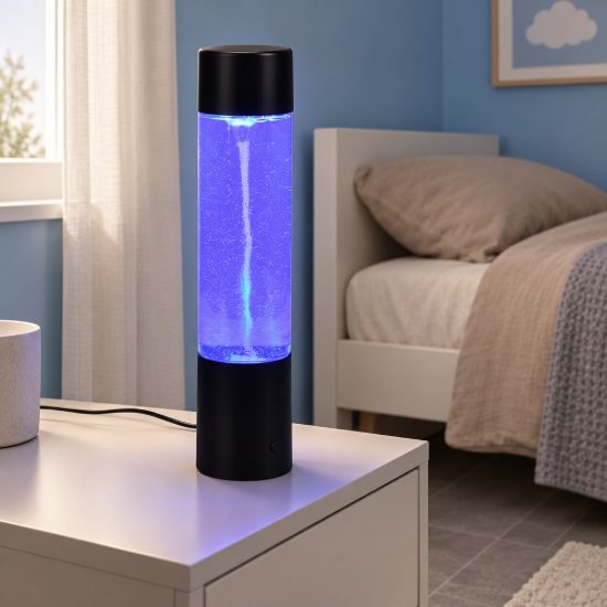 Abat-jour led 0,9w rgb per comodino design a colonna d'acqua con effetto tornado nero