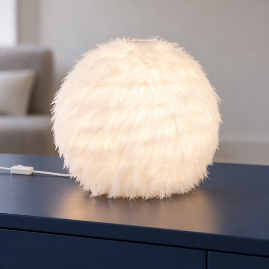 Abat-jour per comodino moderno in peluche sintetico bianco