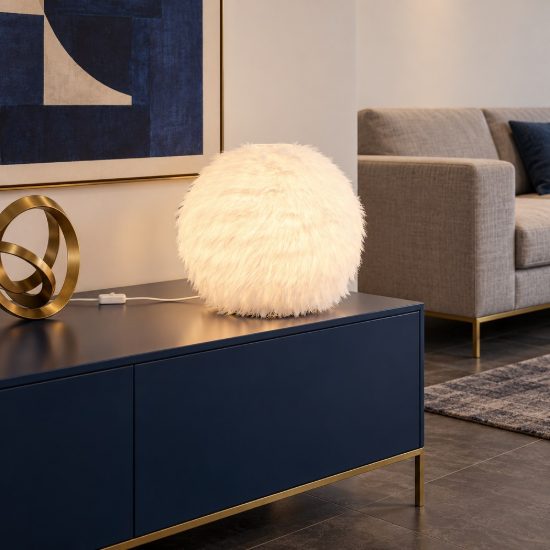Abat-jour per comodino moderno in peluche sintetico bianco