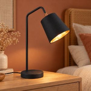 Lampada da tavolo orientabile per soggiorno moderna nera con paralume nero oro