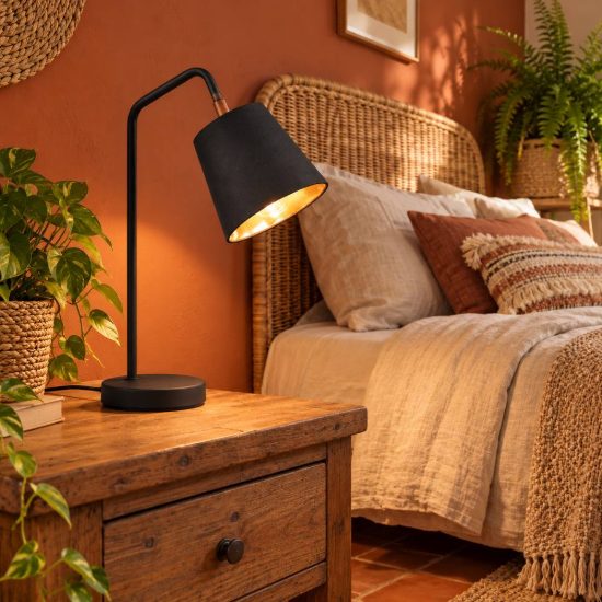 Lampada da tavolo orientabile per soggiorno moderna nera con paralume nero oro