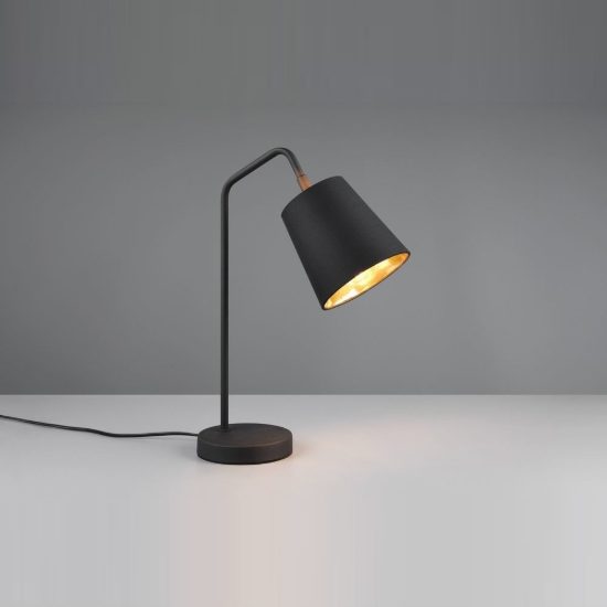 Lampada da tavolo orientabile per soggiorno moderna nera con paralume nero oro