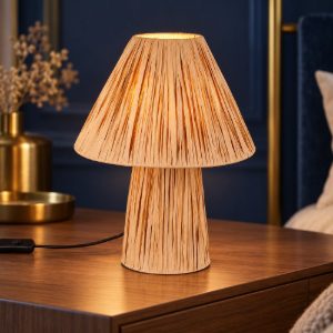 Abat-jour 2 luci per comodino moderno in carta naturale con base luminosa