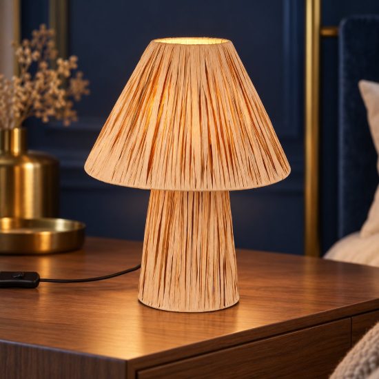 Abat-jour 2 luci per comodino moderno in carta naturale con base luminosa