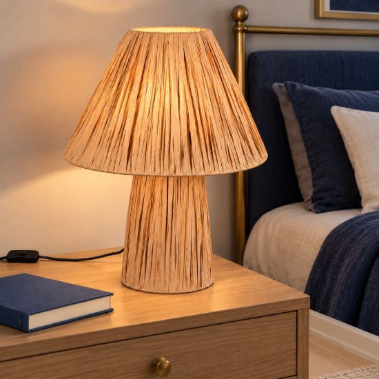 Abat-jour 2 luci per comodino moderno in carta naturale con base luminosa