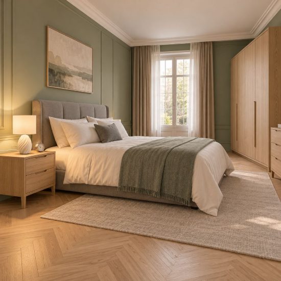 Abat-jour per comodino in ceramica bianca a onde con paralume in tessuto bianco