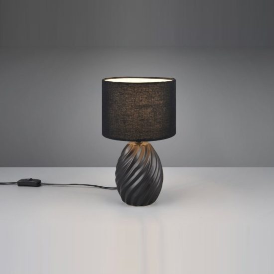 Abat-jour per comodino in ceramica nera a onde con paralume in tessuto nero