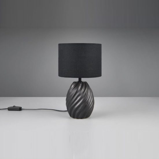 Abat-jour per comodino in ceramica nera a onde con paralume in tessuto nero