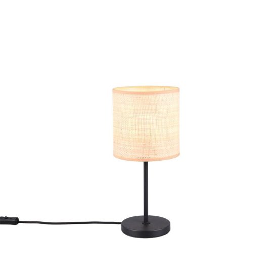 Lampada da tavolo per soggiorno moderna nera con paralume in fibra naturale