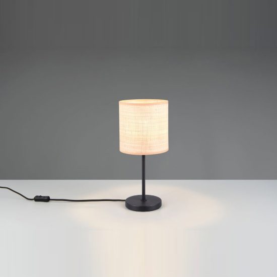 Lampada da tavolo per soggiorno moderna nera con paralume in fibra naturale