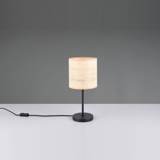 Lampada da tavolo per soggiorno moderna nera con paralume in fibra naturale