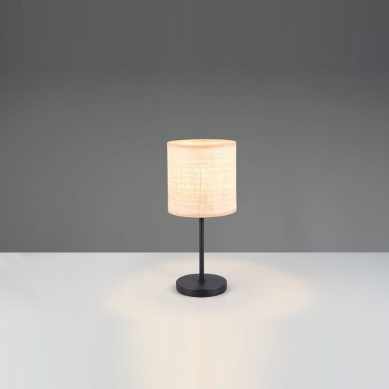 Lampada da tavolo per soggiorno moderna nera con paralume in fibra naturale