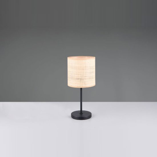 Lampada da tavolo per soggiorno moderna nera con paralume in fibra naturale