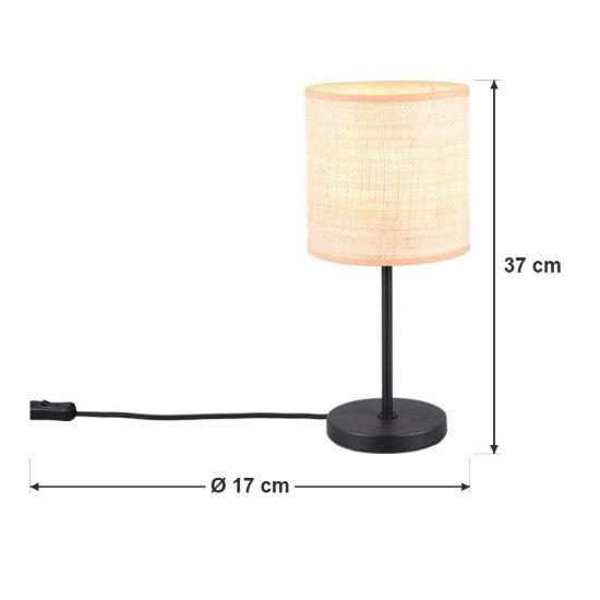 Lampada da tavolo per soggiorno moderna nera con paralume in fibra naturale