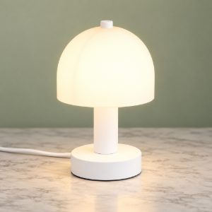Abat-jour per comodino moderno bianco a forma di fungo con vetro bianco