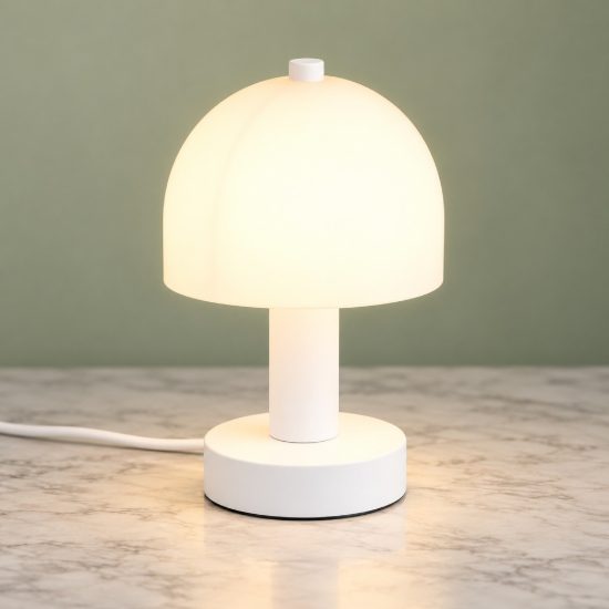 Abat-jour per comodino moderno bianco a forma di fungo con vetro bianco