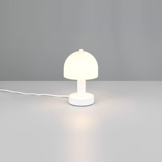 Abat-jour per comodino moderno bianco a forma di fungo con vetro bianco