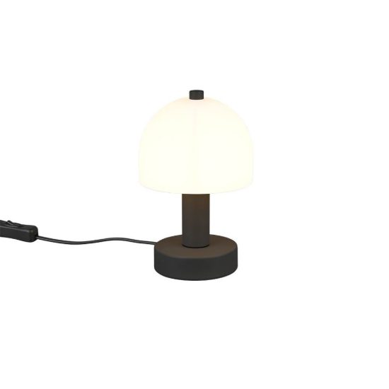 Abat-jour per comodino moderno nero a forma di fungo con vetro bianco